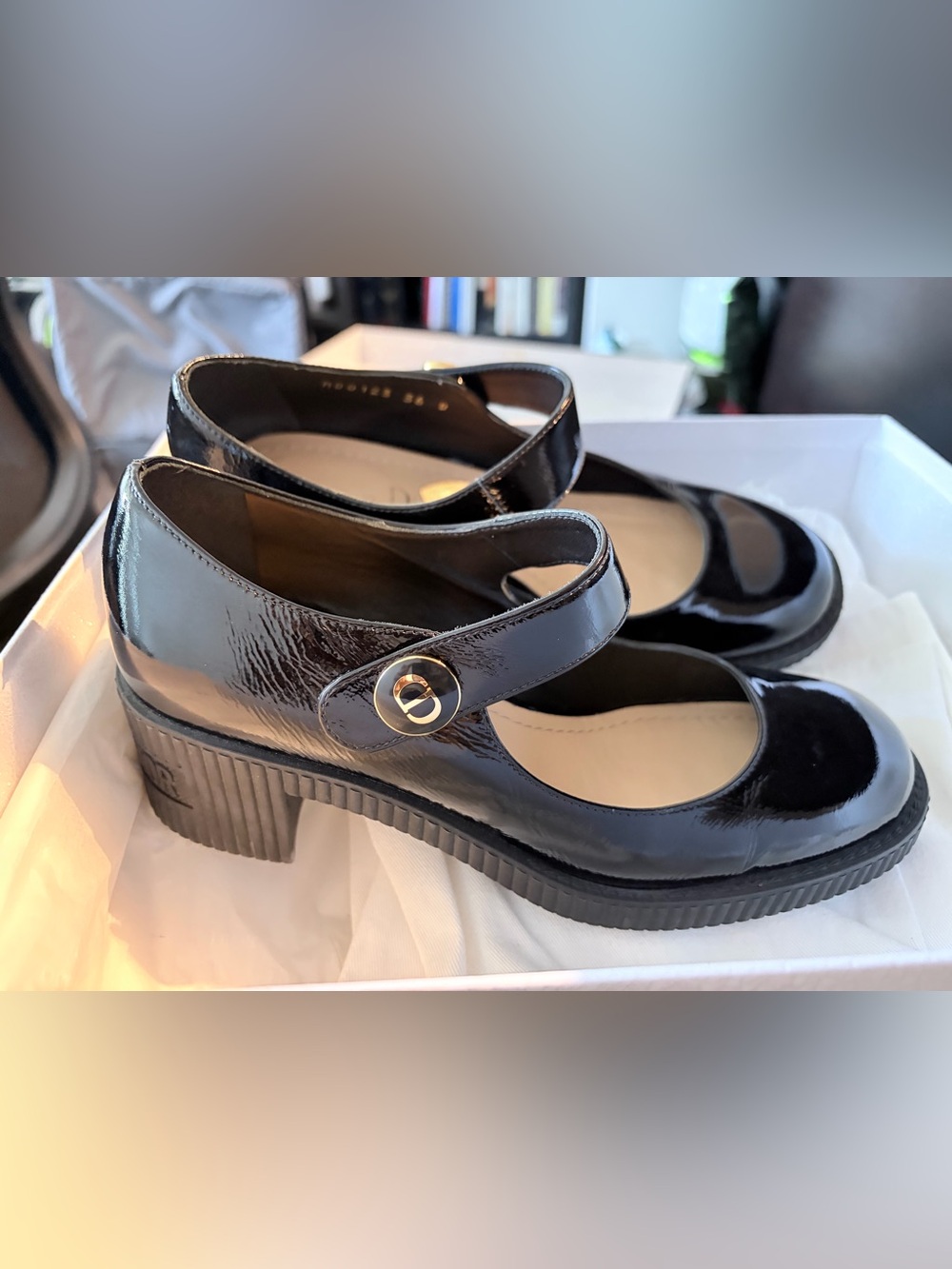 Dior Black Calf Skin Mary Jane with Gold Accent